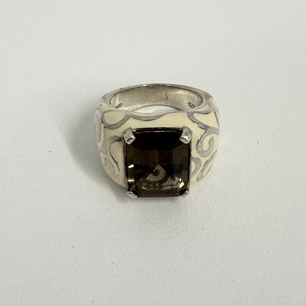Michelle Albala Sterling Enamel & Smoky Topaz Ring Weighs 11 Grams Size 6 - Picture 6 of 14